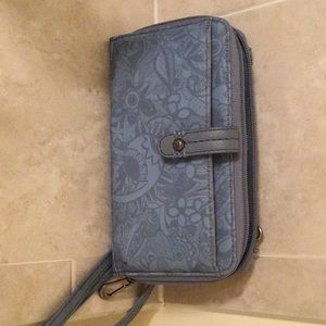 SAKROOTS Smartphone Crossbody Clutch Wallet Purse Bag grayish blue.